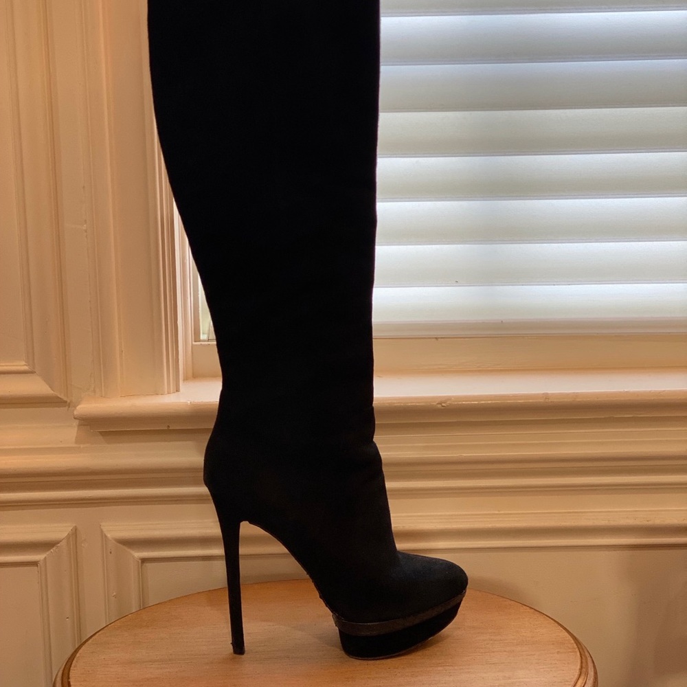 Brian Atwood black suede boots 10 40 platform stiletto